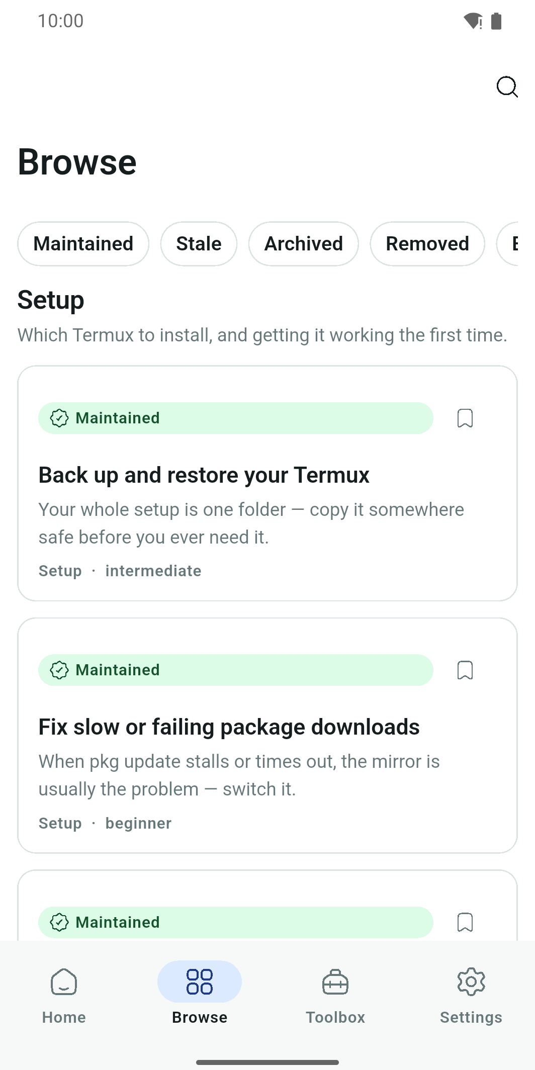 Browse recipes with Maintained freshness badges