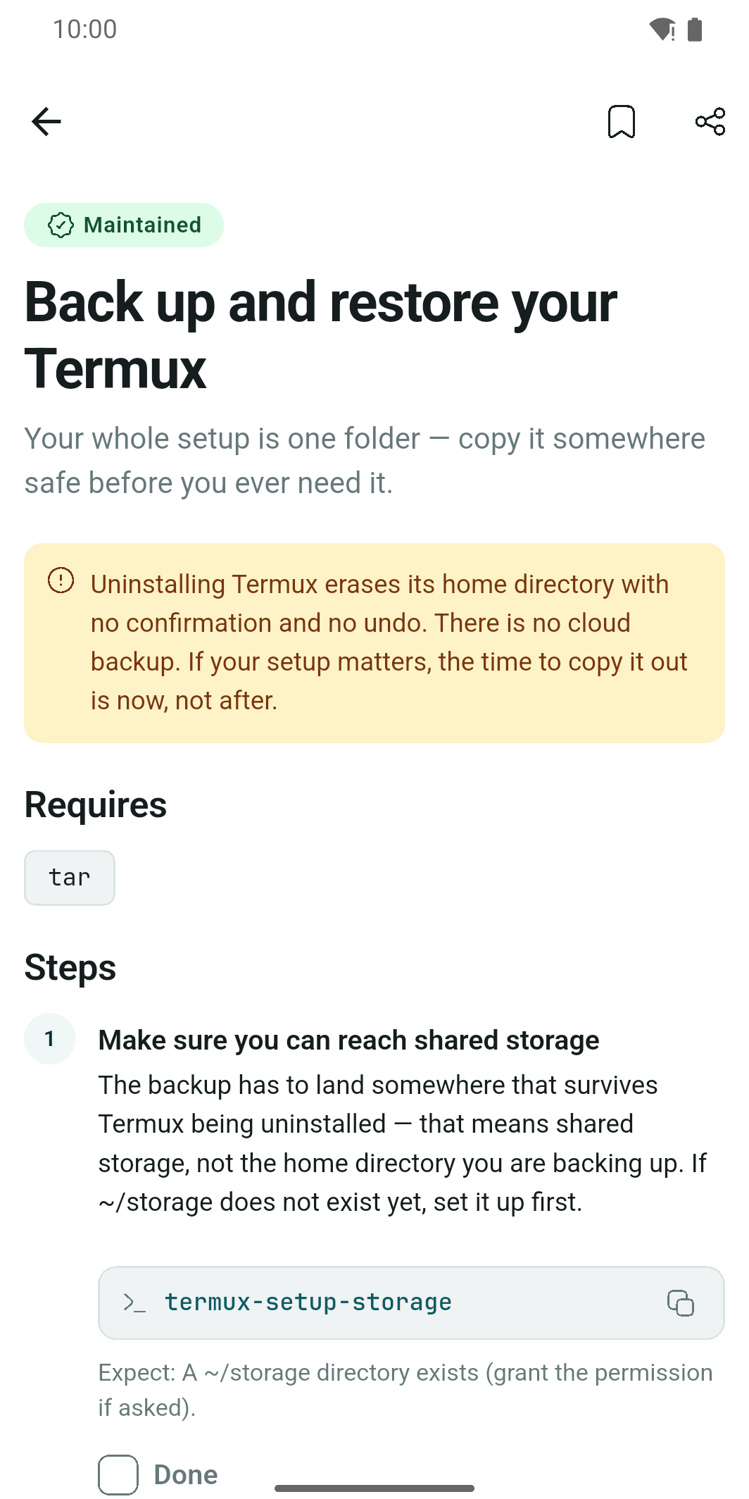 A recipe — real commands, safety notes, checklist